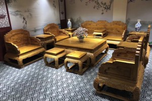 金絲楠木小葉楨楠客廳荷花沙發十三件套雕花祥云荷花家具桃花府紅木家具產品